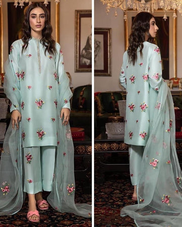 Summer Embroidered 3-piece  sky blue