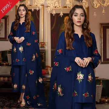 Summer Embroidred 3-piece  navy blue