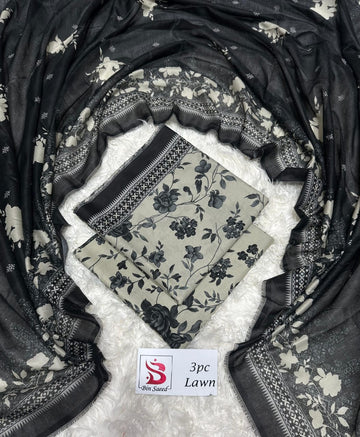 Black and Off-White Lawn 3 Piece