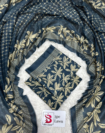 Royal Blue Floral Lawn 3 Piece