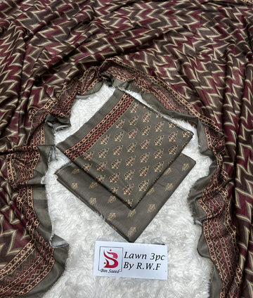Brown Patel Lawn 3 Piece