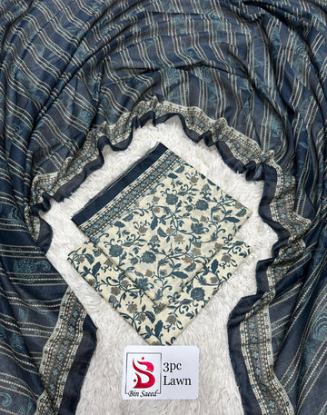 Floral White Floral Lawn 3 Piece