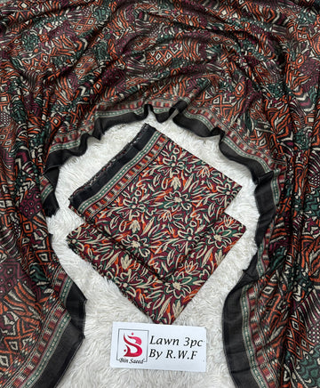 Dark Floral Lawn 3 Piece