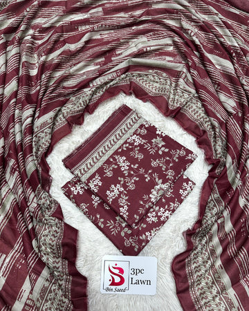 Maroon Floral Lawn 3 Piece