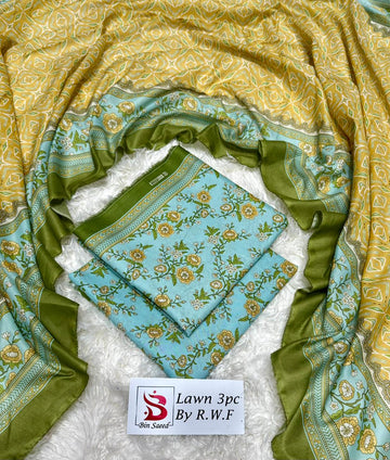 Sky Blue and Yellow Lawn 3 Piece