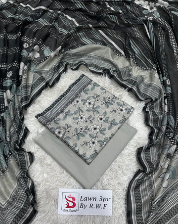 Grey Floral Lawn 3 Piece