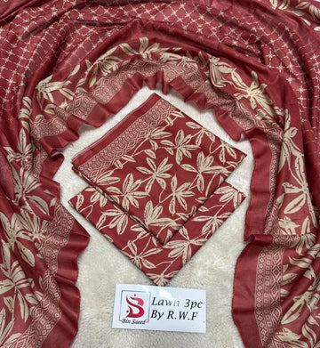 Red Patel Lawn 3 Piece
